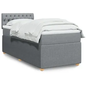 vidaXL Sommier à lattes de lit avec matelas Gris clair 90x200 cm Tissu pas cher