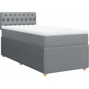 vidaXL Sommier à lattes de lit et matelas Gris clair 90x190 cm Tissu pas cher