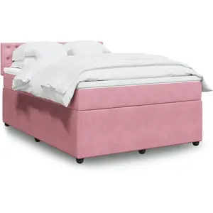 vidaXL Sommier à lattes de lit avec matelas Rose 160x200 cm Velours pas cher