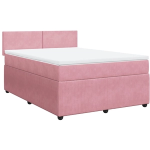 vidaXL Sommier à lattes de lit avec matelas Rose 140x200 cm Velours pas cher