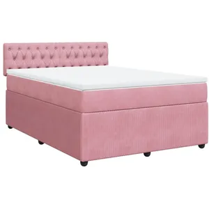 vidaXL Sommier à lattes de lit avec matelas Rose 140x190 cm Velours pas cher