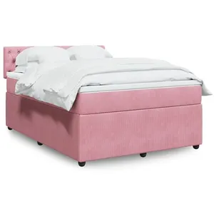 vidaXL Sommier à lattes de lit avec matelas Rose 160x200 cm Velours pas cher