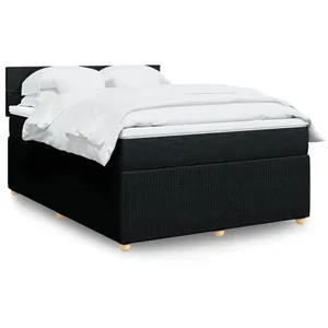 vidaXL Sommier à lattes de lit avec matelas Noir 140x190 cm Tissu pas cher