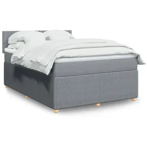 vidaXL Sommier à lattes de lit avec matelas Gris clair 140x200cm Tissu pas cher