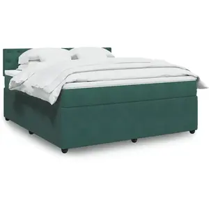 vidaXL Sommier à lattes de lit et matelas Vert foncé 180x200cm Velours pas cher