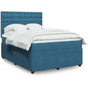 vidaXL Sommier à lattes de lit et matelas Bleu foncé 160x200cm Velours pas cher