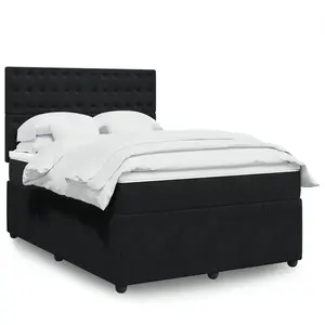 vidaXL Sommier à lattes de lit avec matelas Noir 140x190 cm Velours pas cher