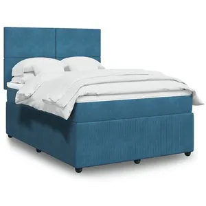 vidaXL Sommier à lattes de lit et matelas Bleu foncé 140x200cm Velours pas cher