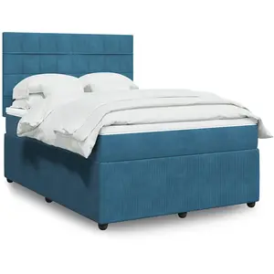 vidaXL Sommier à lattes de lit et matelas Bleu foncé 140x190cm Velours pas cher