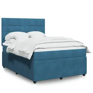 vidaXL Sommier à lattes de lit et matelas Bleu foncé 140x200cm Velours pas cher