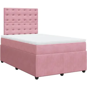 vidaXL Sommier à lattes de lit avec matelas Rose 120x200 cm Velours pas cher