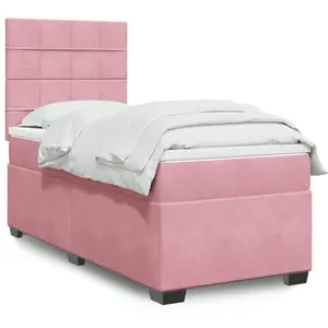 vidaXL Sommier à lattes de lit avec matelas Rose 90x200 cm Velours pas cher