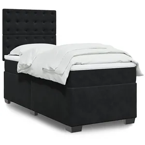 vidaXL Sommier à lattes de lit avec matelas Noir 90x190 cm Velours pas cher
