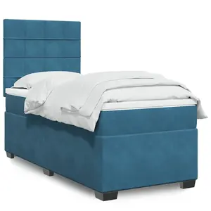 vidaXL Sommier à lattes de lit avec matelas bleu 90x190 cm velours pas cher