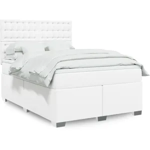 vidaXL Sommier à lattes de lit avec matelas Blanc 160x200cm Similicuir pas cher