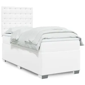 vidaXL Sommier à lattes de lit avec matelas Blanc 90x200 cm Similicuir pas cher