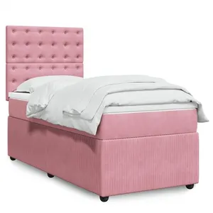 vidaXL Sommier à lattes de lit avec matelas Rose 90x200 cm Velours pas cher