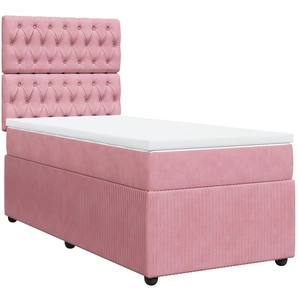 vidaXL Sommier à lattes de lit avec matelas Rose 100x200 cm Velours pas cher