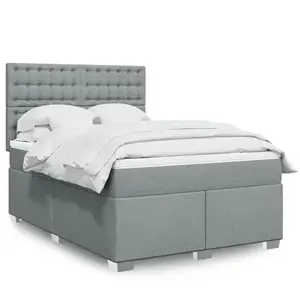 vidaXL Sommier à lattes de lit avec matelas Gris clair 140x200cm Tissu pas cher