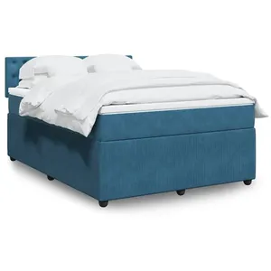 vidaXL Sommier à lattes de lit et matelas bleu 160x200 cm velours pas cher