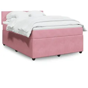 vidaXL Sommier à lattes de lit avec matelas Rose 140x200 cm Velours pas cher