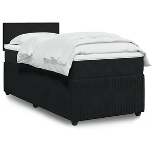 vidaXL Sommier à lattes de lit avec matelas Noir 90x200 cm Velours pas cher