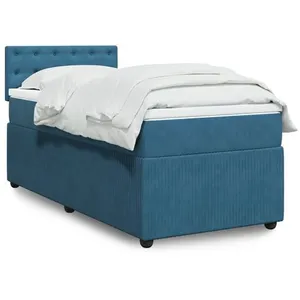 vidaXL Sommier à lattes de lit avec matelas bleu 90x190 cm velours pas cher