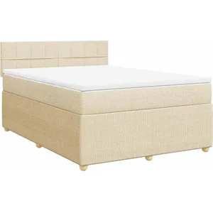 vidaXL Sommier à lattes de lit avec matelas Crème 140x190 cm Tissu pas cher