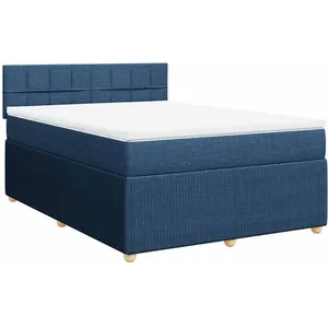 vidaXL Sommier à lattes de lit avec matelas Bleu 140x190 cm Tissu pas cher