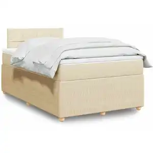 vidaXL Sommier à lattes de lit avec matelas Crème 120x200 cm Tissu pas cher