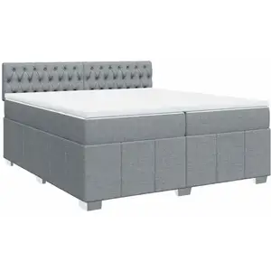 Sommier à lattes de lit avec matelas Gris clair 200x200cm Tissu vidaXL pas cher