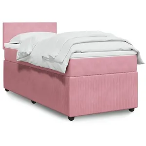 vidaXL Sommier à lattes de lit avec matelas Rose 90x190 cm Velours pas cher
