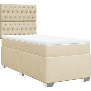 vidaXL Sommier à lattes de lit avec matelas Crème 90x200 cm Tissu pas cher