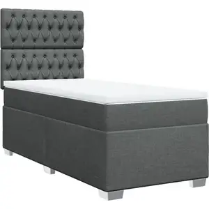 vidaXL Sommier à lattes de lit avec matelas Gris foncé 90x200 cm Tissu pas cher