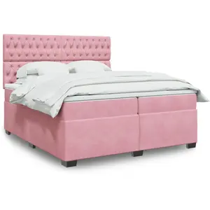 vidaXL Sommier à lattes de lit avec matelas Rose 200x200 cm Velours pas cher