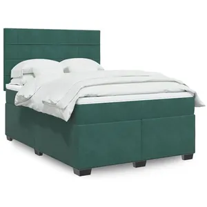 vidaXL Sommier à lattes de lit et matelas Vert foncé 160x200cm Velours pas cher