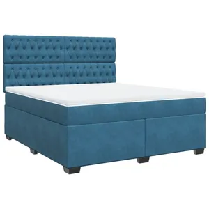 vidaXL Sommier à lattes de lit et matelas bleu 180x200 cm velours pas cher