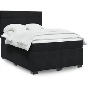 vidaXL Sommier à lattes de lit avec matelas Noir 140x200 cm Velours pas cher