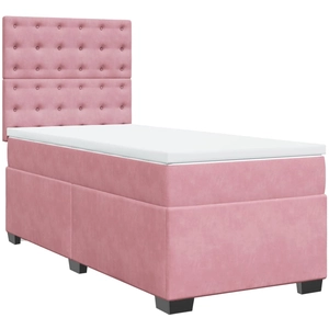 vidaXL Sommier à lattes de lit avec matelas Rose 140x190 cm Velours pas cher