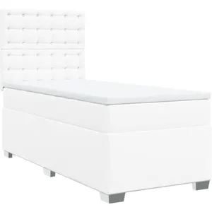 vidaXL Sommier à lattes de lit avec matelas Blanc 90x190 cm Similicuir pas cher