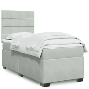 vidaXL Sommier à lattes de lit et matelas Gris clair 90x200 cm Velours pas cher