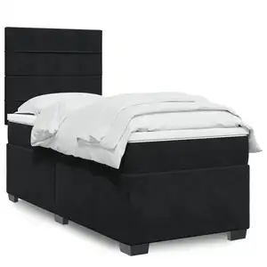 vidaXL Sommier à lattes de lit avec matelas Noir 90x200 cm Velours pas cher