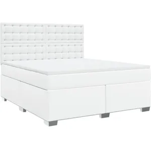 vidaXL Sommier à lattes de lit avec matelas Blanc 180x200cm Similicuir pas cher