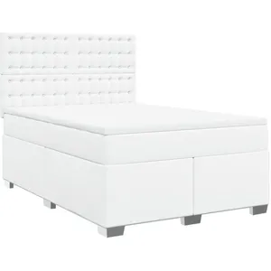 vidaXL Sommier à lattes de lit avec matelas Blanc 140x200cm Similicuir pas cher