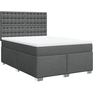 vidaXL Sommier à lattes de lit avec matelas Gris foncé 140x190cm Tissu pas cher