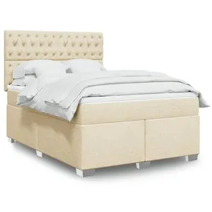 vidaXL Sommier à lattes de lit avec matelas Crème 140x190 cm Tissu pas cher