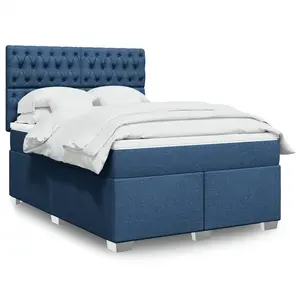vidaXL Sommier à lattes de lit avec matelas Bleu 140x190 cm Tissu
