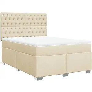 vidaXL Sommier à lattes de lit avec matelas Crème 160x200 cm Tissu pas cher