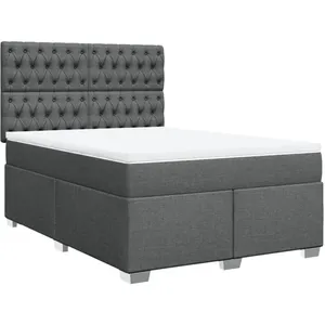 vidaXL Sommier à lattes de lit avec matelas Gris foncé 160x200cm Tissu pas cher