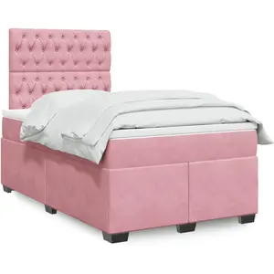 vidaXL Sommier à lattes de lit avec matelas Rose 120x200 cm Velours pas cher